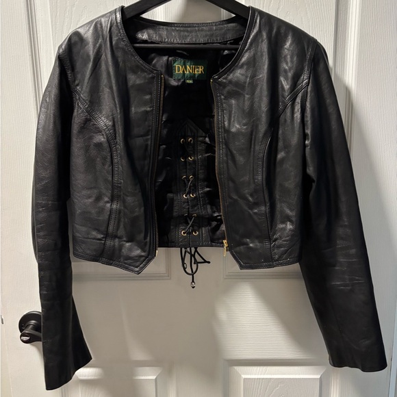 cropped danier leather jacket, black S - Picture 1 of 3